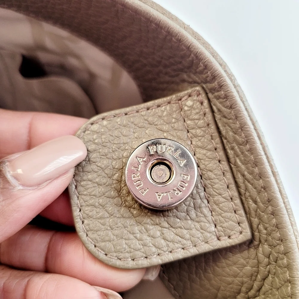 Furla Pebbled Leather Hobo Bag Beige